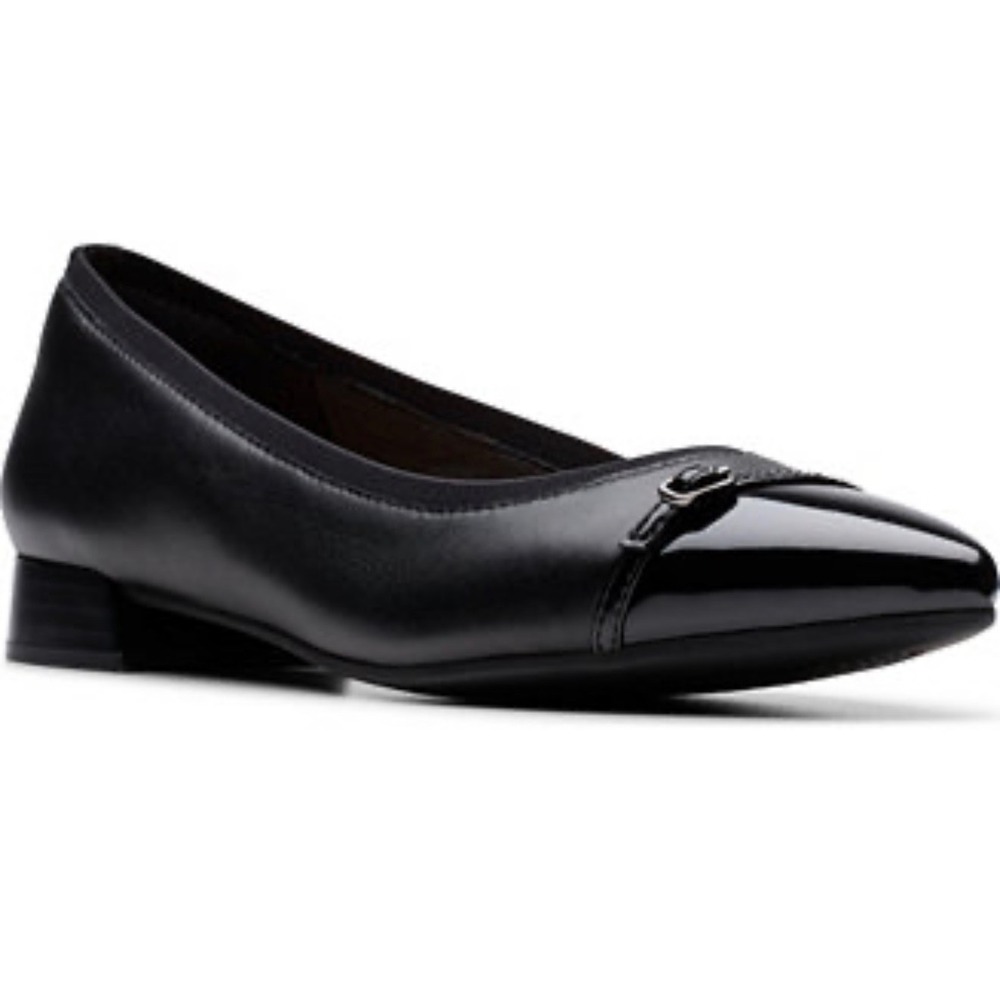 Clarks Collection Linvale Jeri Black Leather Patent Toe Buckle Low Block Heel 9